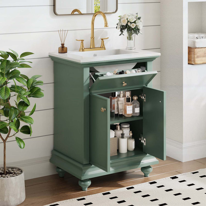 Elegant Design Bathroom Vanity with Ball-Turned Legs, Green