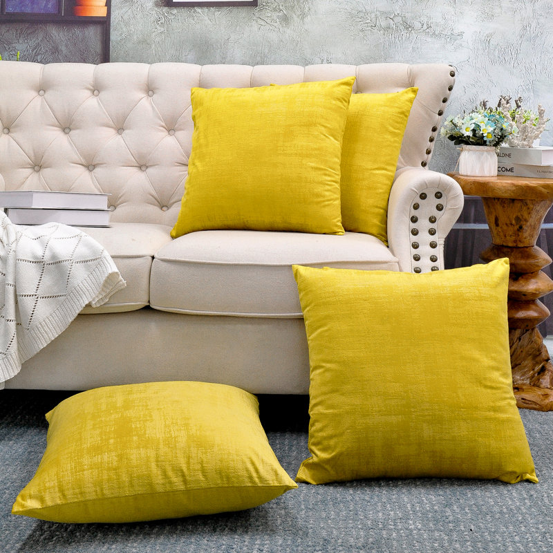 Textured Velvet Throw Pillow Cover, Sulphur