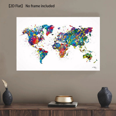 Vibrant Color Splash World Map Canvas Art Ready To Hang - Modern Living Room