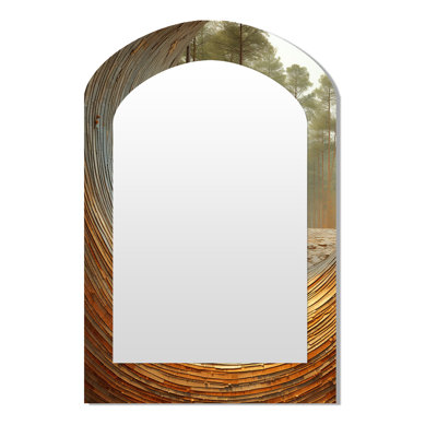 Orange et blanc abstrait pin en spirale sérénité IV - miroir décoratif arche botanique, miroir mural asymétrique moderne, impression sur métal