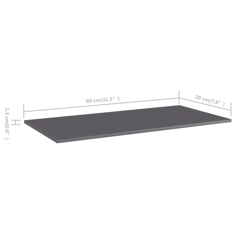 Tablettes pour bibliothèque 8 pièces en bois d'ingénierie, (8 tablettes) H 0,6 po x l 31,5 po x P 7,9 po, Gris brillant