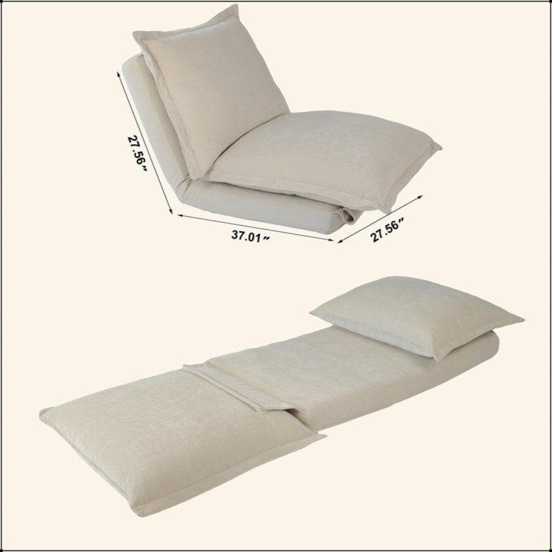 Convertible Flip Chair: Floor Sofabed With Adjustable Backrest Andpillows, Antique Cream