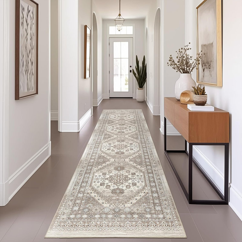 Tapis lavable antidérapant Medallion (brun), Tapis de couloir 2 pi x 8 pi