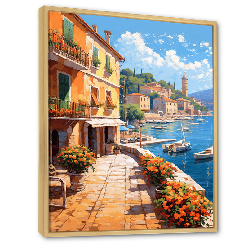 La Dolce, plage italienne I - art mural Italie, Cadre flottant érable, H 32 po x l 16 po x P 1 po