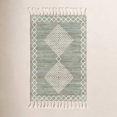 Rodriguez Hand-Woven Green Geometric Jute Rug