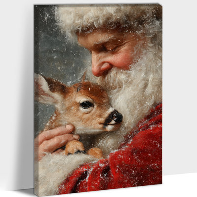 Bryd - décoration murale de Noël rétro avec renne, art mural des Fêtes pour le salon, œuvre d'art du Père Noël pour la décoration intérieure, reproduction sur toile encadrée, 12 po x 16 po