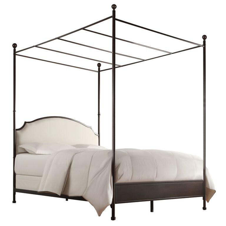 Marinez Upholstered Linen Canopy Bed, Full