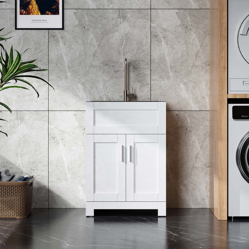 Armoire pour baignoire à lessive blanche 24 po sans peinture