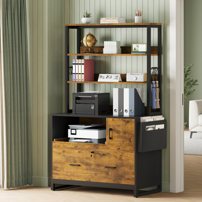 Mandip 31.5”W 1-Drawer File Cabinet With Lock And Sliding Open Storage Shelf