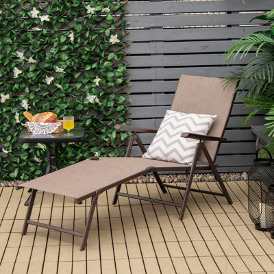 Arlmont & Co. Patio Folding Chaise Lounge Chair Outdoor Portable Reclining Lounger Beach Brown by Arlmont & Co.