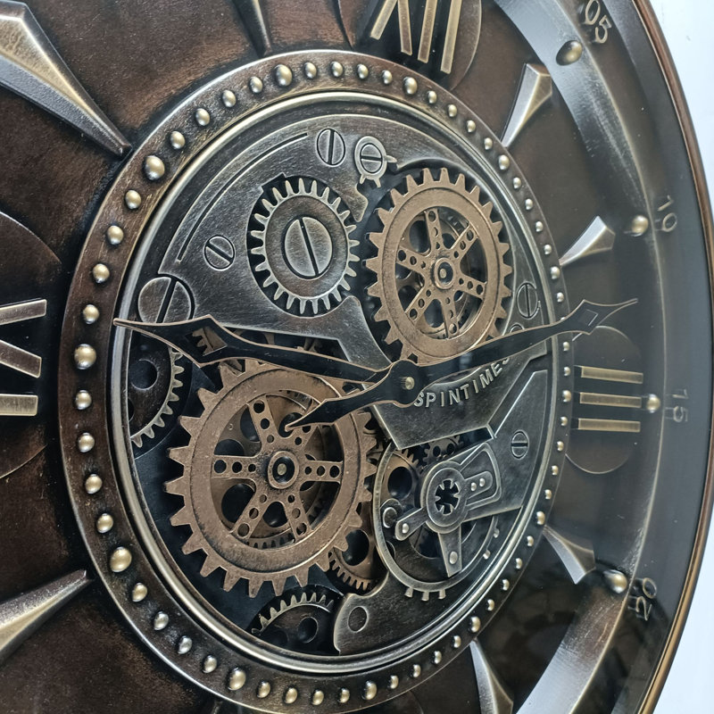 THE GEARS CLOCK Wall Clock with Real Moving Gears IR-LI_ 24 in Round BRONZE-DARK