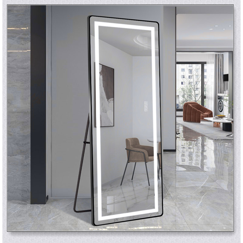 Miroir vertical pleine longueur 64 po x 21 po avec DEL, support à intensité variable et réglable, cadre en aluminium