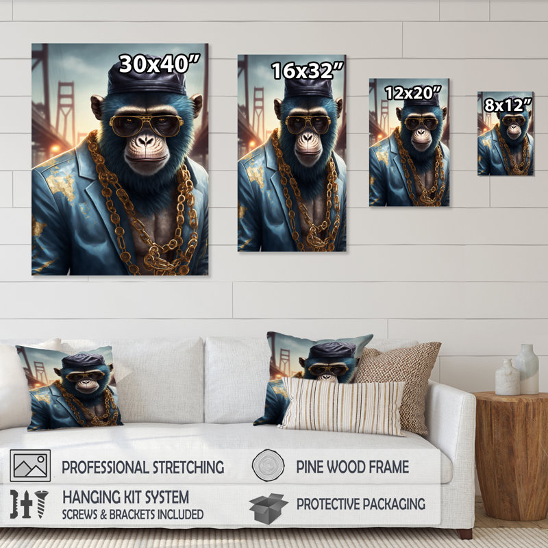 Monkey Gangster in NYC IV - Impression sur toile, H 20 po x l 12 po x P 1 po, Toile tendue