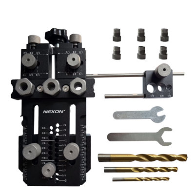 Doweling Jig Drill Guide Set, Adjustable Position Stop for Furniture & Cabinet Wood Joinery