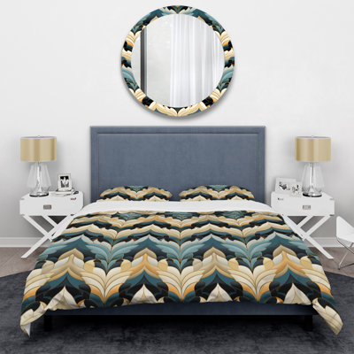 Literie à motif de chevrons beige et bleu