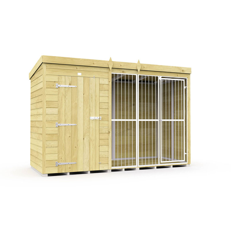 Dog Kennel and Run Full Height with Bars, 201cm H x 302cm W x 118cm D