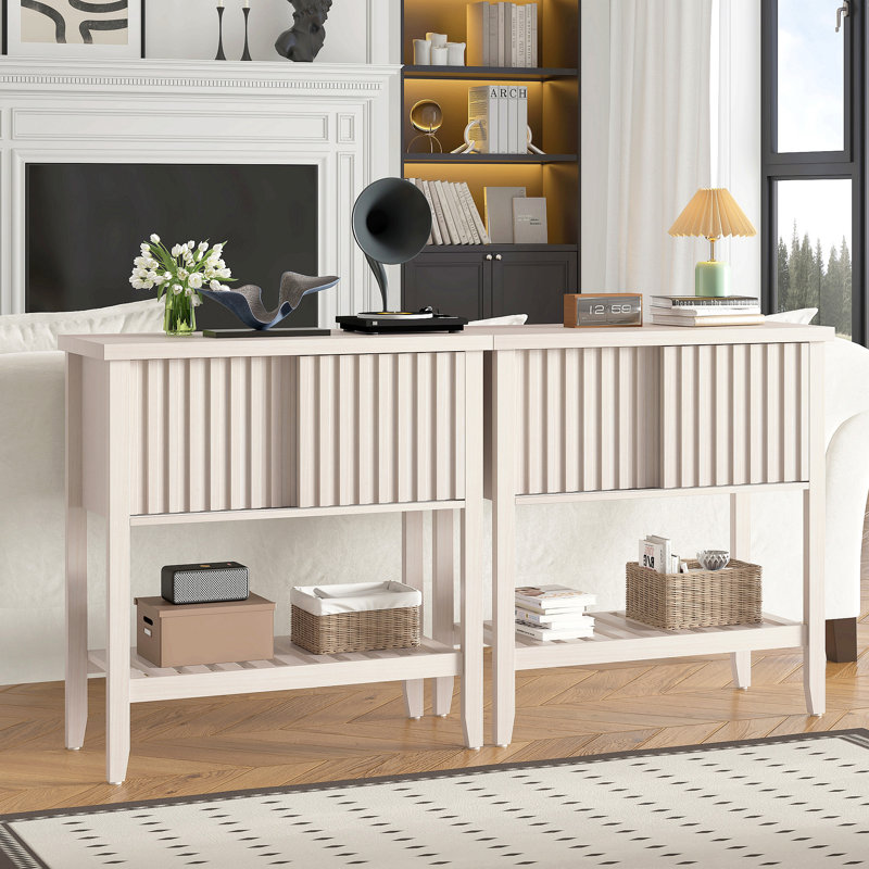Console d'entrée de 80 cm avec tiroirs coulissants et tablette de rangement pour couloir, salon ou bureau, Beige, Beige