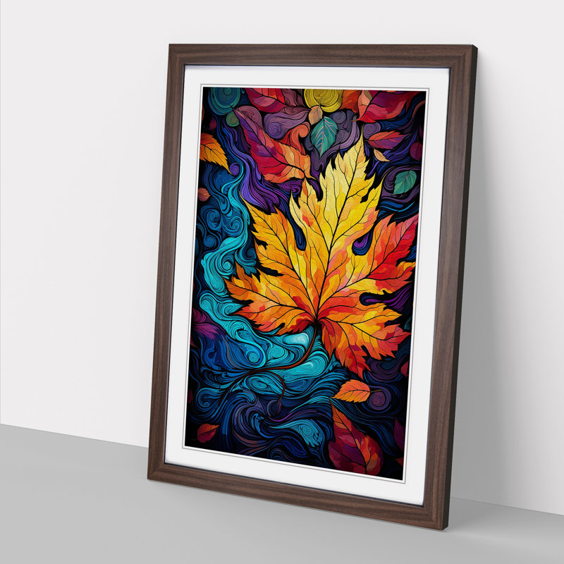 Leaf Futurism No.2 - Single Picture Frame Print on Wood, Walnut Framed, 46cm H x 34cm W x 2cm D