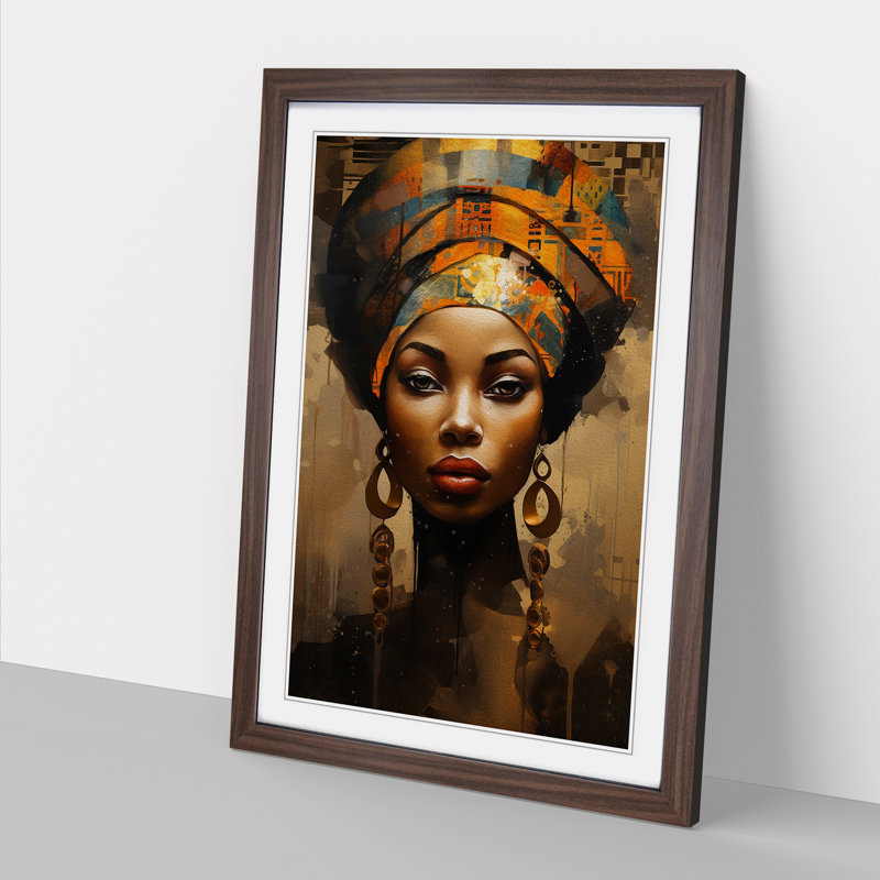 XYZ-FRM-V1223-1771 African Woman Dadaism - Single Picture Frame Print on Wood, Walnut, 64cm H x 46cm W x 2cm D