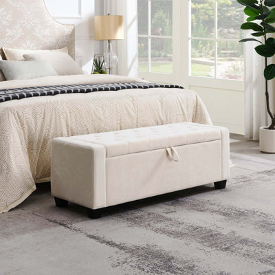 48" Light Grey Storage Ottoman Bench With Safety Hinge, High Load Bearing Upholstered Home Storage Rest Bench