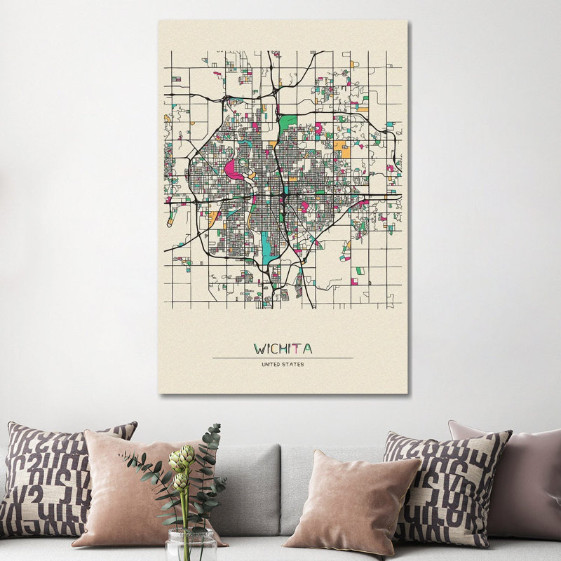 «Wichita, Kansas Map» par - Toile tendue, H 60 po x l 40po x P 1,5 po