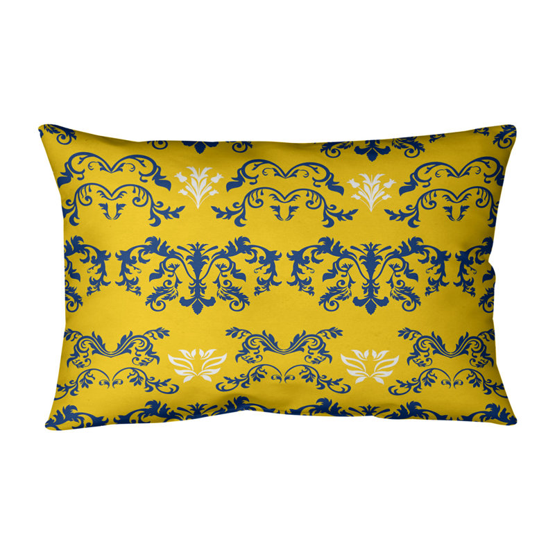 LA Throwback Damask Linen Reversible Pillow Cover, Royal Blue/Gold/White, Cotton Twill
