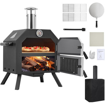 Four à pizza extérieur, four à pizza au bois pour l'extérieur, four à pizza portable, machine à pizza de patio avec pierre à pizza, pelle à pizza, support à gril, roues et housse imperméable pour le camping dans la cour arrière
