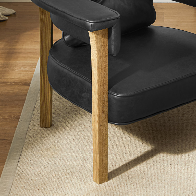 35.43'' W Vintage Genuine Leather Accent Armchair with removable back cushion, Black Genuine Leather, Natural