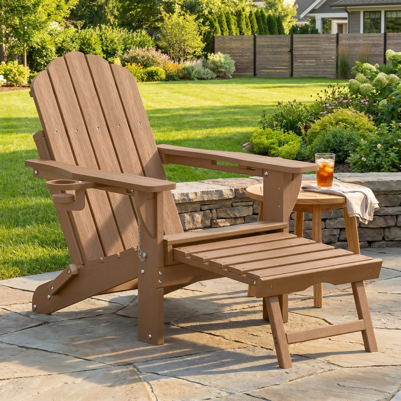 Chaises berçantes pliables en PEHD avec repose-pieds rétractable Adirondack, Teck