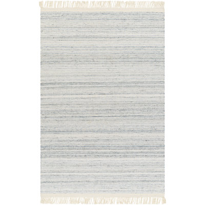 Rectangle Bertile rayé tissé à plat à la main recyclé P.E.T. Tapis bleu clair / beige