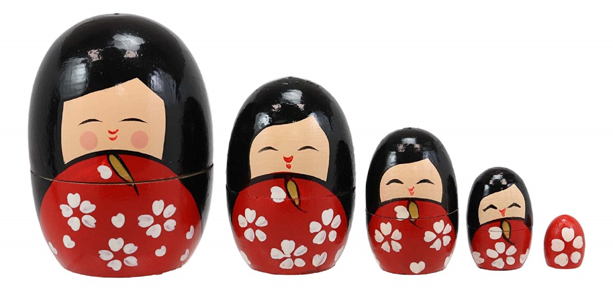 5 Piece Athanas Japanese Kokeshi Girl Wooden Toy Stacking Nesting Dolls  Figurine Set