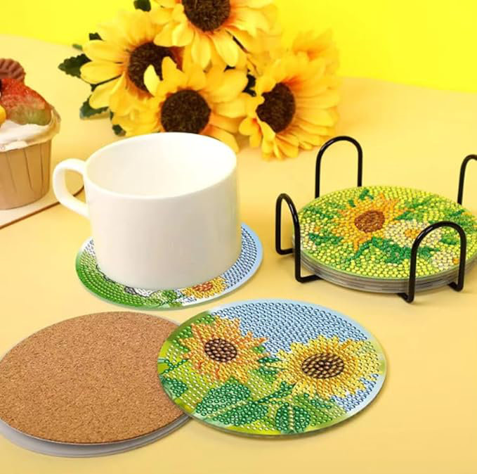 Acrylic Round 8 Piece Coaster Set With Holder