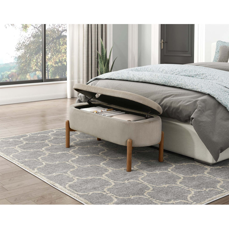 Savarin 42" Modern & Contemporary Corduroy Lift Top Storage Bench with Wire-Brushed Natural Finish, Taupe