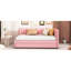 Lit de jour rembourré en tissu rose avec lit gigogne simple, sans sommier tapissier