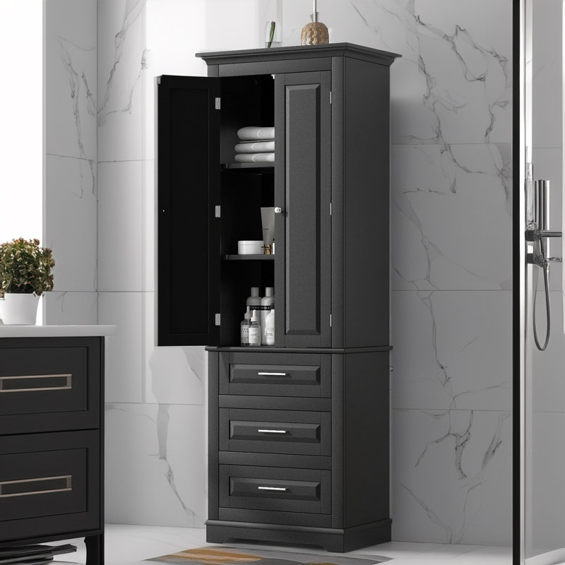 Armoire de rangement haute avec trois tiroirs, Noir