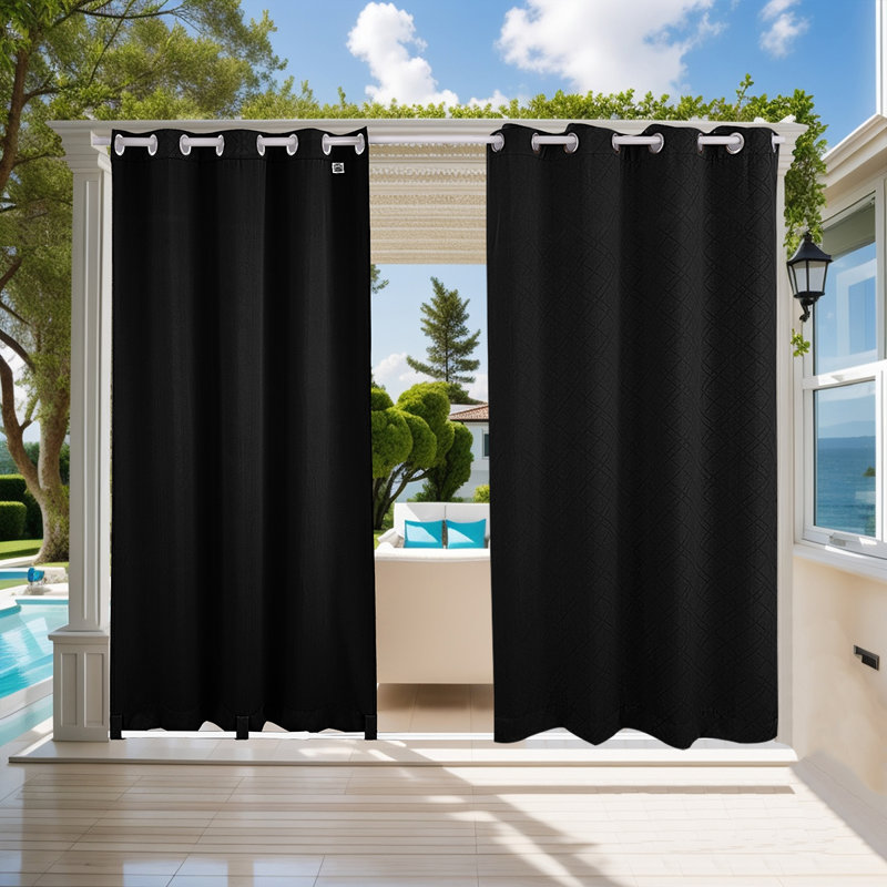 Polyester Blackout Grommet / Eyelet Curtain Panel, Black, 52cm Width x 94cm Drop