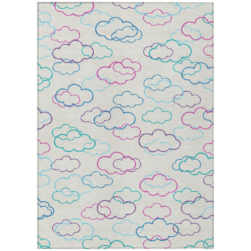 Machine Washable Indoor/Outdoor Chantille ACN2508 Kids Rug, Ivory, Rectangle 9' x 12'