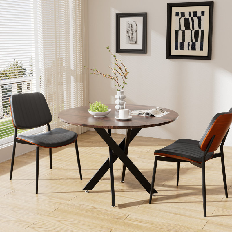 Round Wooden Dining Table Sets, Black, 3