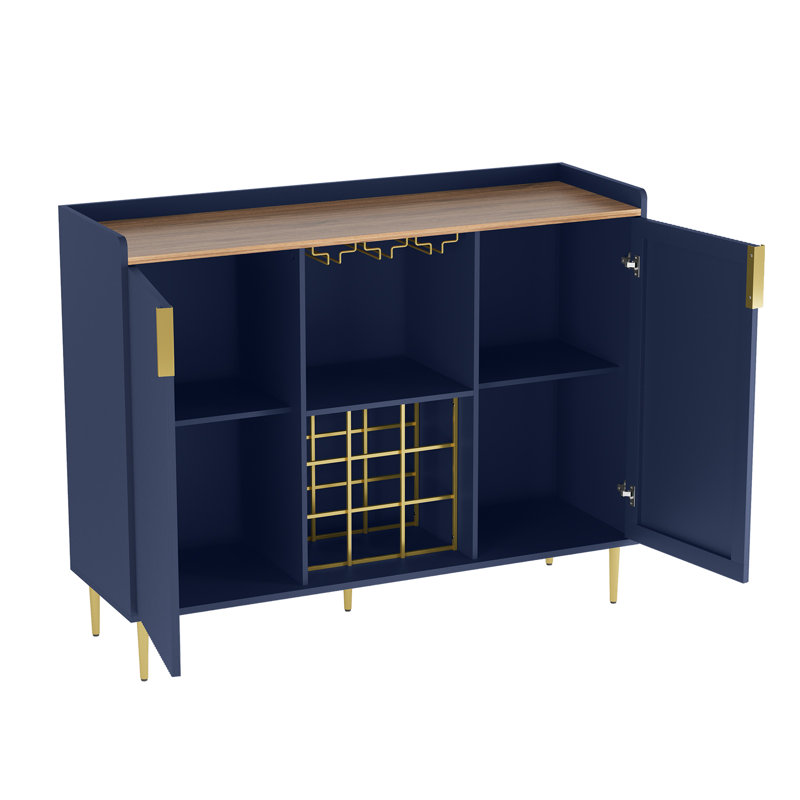 47.2'' Modern Bar Cabinet with Wine Racks and Storage Multi-purpose Home Bar & Liquor Bar,Black, Navy