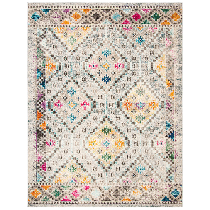 Felty Southwestern Gray/Yellow/Blue Area Rug, Rectangle 12' x 18'