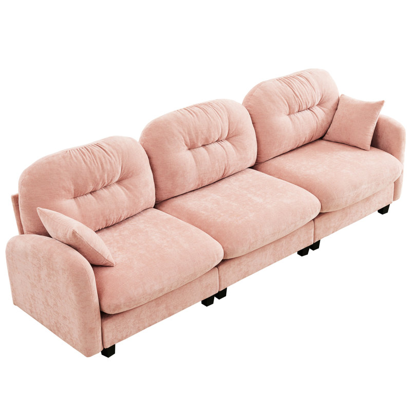 Three - Modular Sectional In Pink, Soft Chenille Fabric, High Resilience Seat And For Home Use Back Design Living Rooms