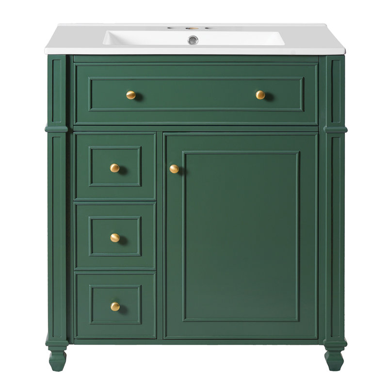 Meuble-lavabo de 30 pouces avec portes à fermeture douce et organisateur de porte, Vert
