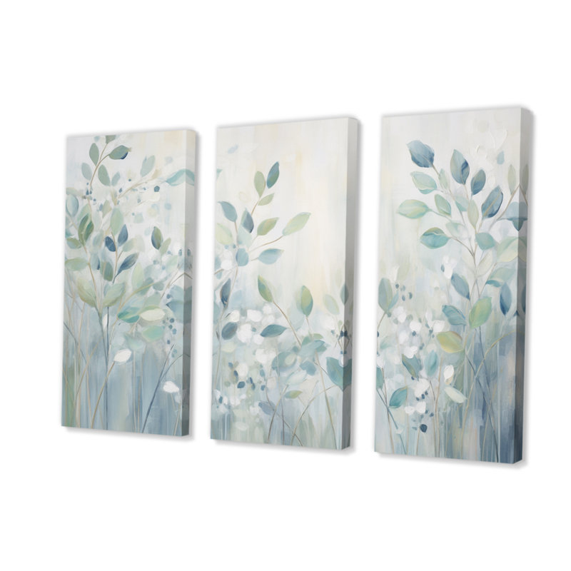 "Blue Botanical Rhythms IV" sur toile, reproduction de 3 pièces, H 28 po x l 36 po x P 1 po