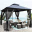 Pavillon de jardin extérieur 10 x 10 avec double toit ventilé et filet anti-insectes pour le jardin - Support triangulaire à auvent gris