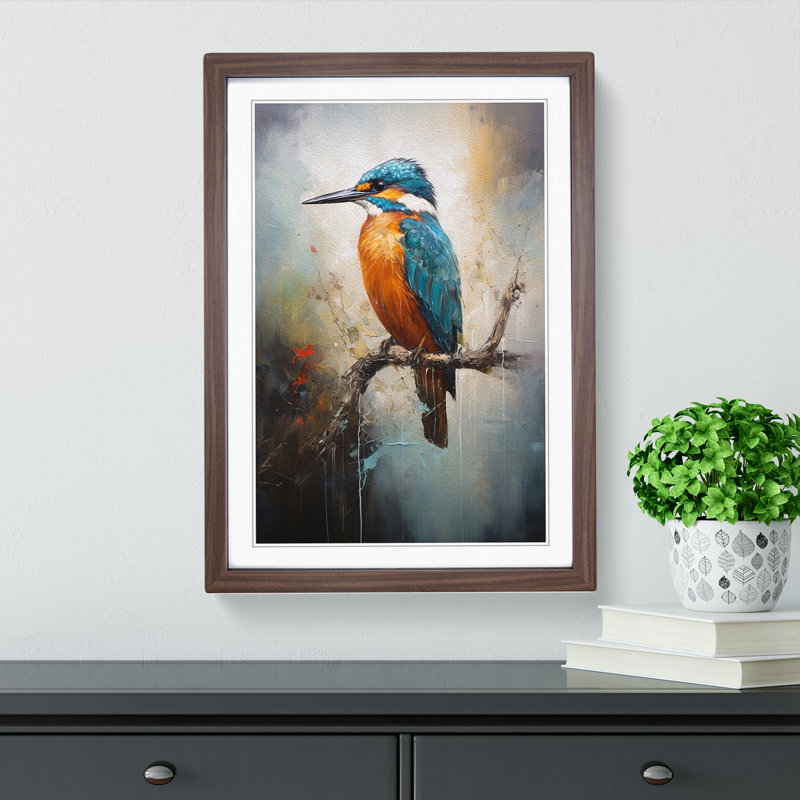 Kingfisher Abstract Art - Framed Print, Walnut Framed, 64cm H x 46cm W x 2cm D