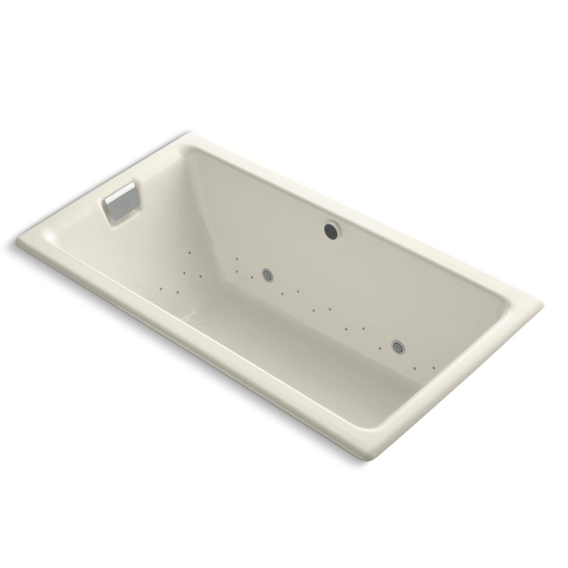 Tea for Two 66" x 36" Drop In Air Bathtub, Nickel brossé, Biscuit