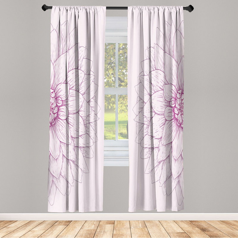 Microfiber Floral Semi-Sheer Rod Pocket Curtain Panels, 28" W x 63" L, Purple/Pink