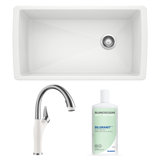 Diamond 33.5" L x 19" W Undermount Kitchen Sink with Faucet & Sink Cleaner
