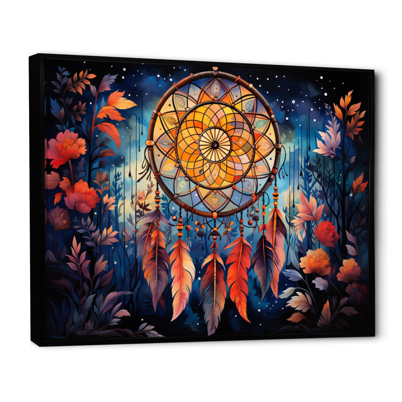 «Gold Dream Catcher Expressive Dreams I», reproduction sur toile, H 34 po x l 44 po x P 1,5 po, Cadre flottant noir