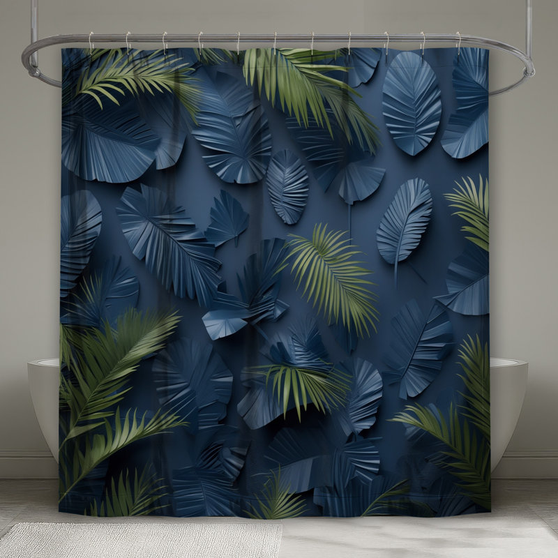 Rideaux de douche Blue Palm Leaves, L 70 po x H 84 po